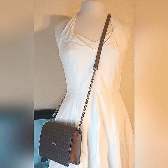 NEW!! DKNY Signature Logo Brown Bryant Flap Over Shoulder Bag/crossbody/ Clutch - Picture 7 of 17